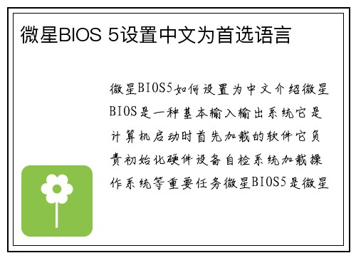 微星BIOS 5设置中文为首选语言